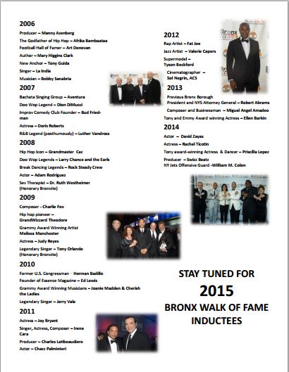 The Bronx Walk of Fame Inductees - 2006-2014